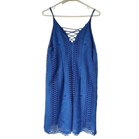 ASTR The Label women's Size Medium Royal Blue Lace Sleeveless Mini Dress Boho - Picture 8 of 10